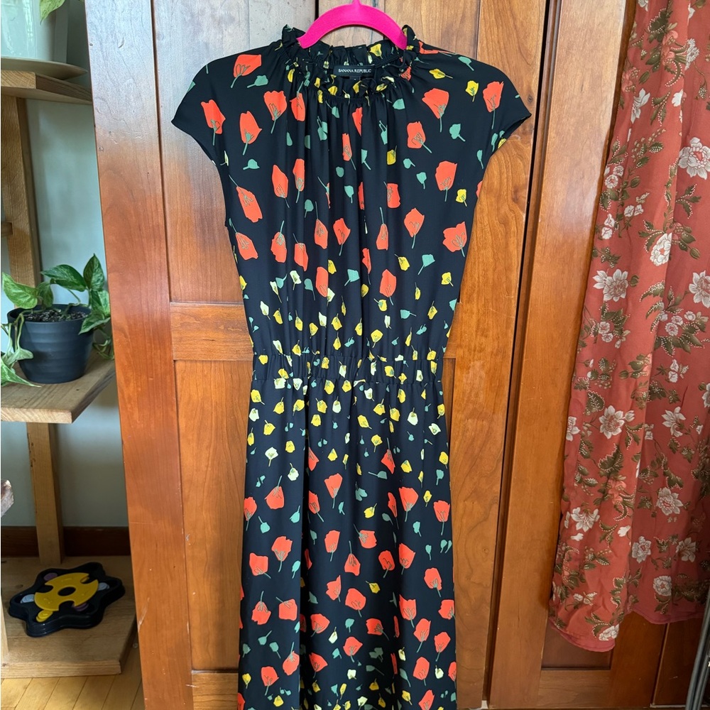 Banana Republic Black Dress with Red and Yellow Accents
